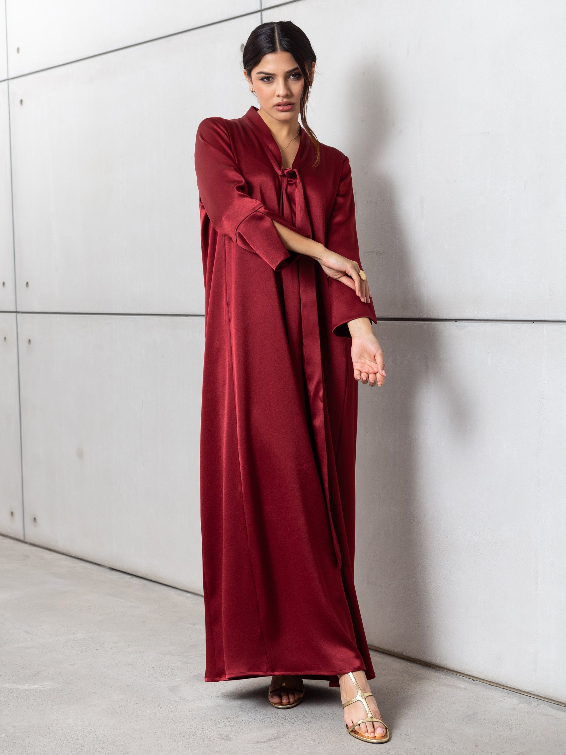 Drape Tie Kaftan in Deep Red RTW