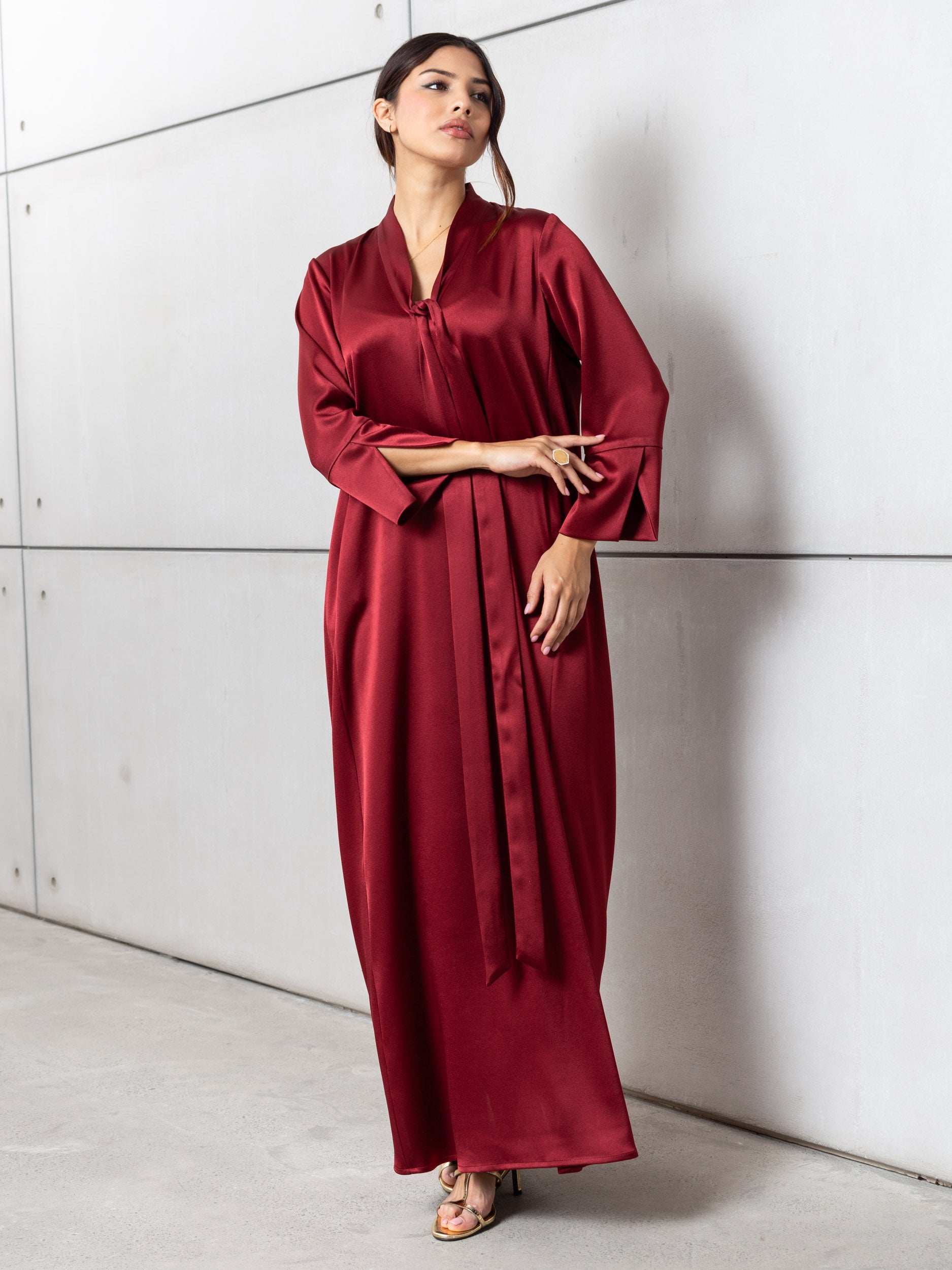 Drape Tie Kaftan in Deep Red RTW