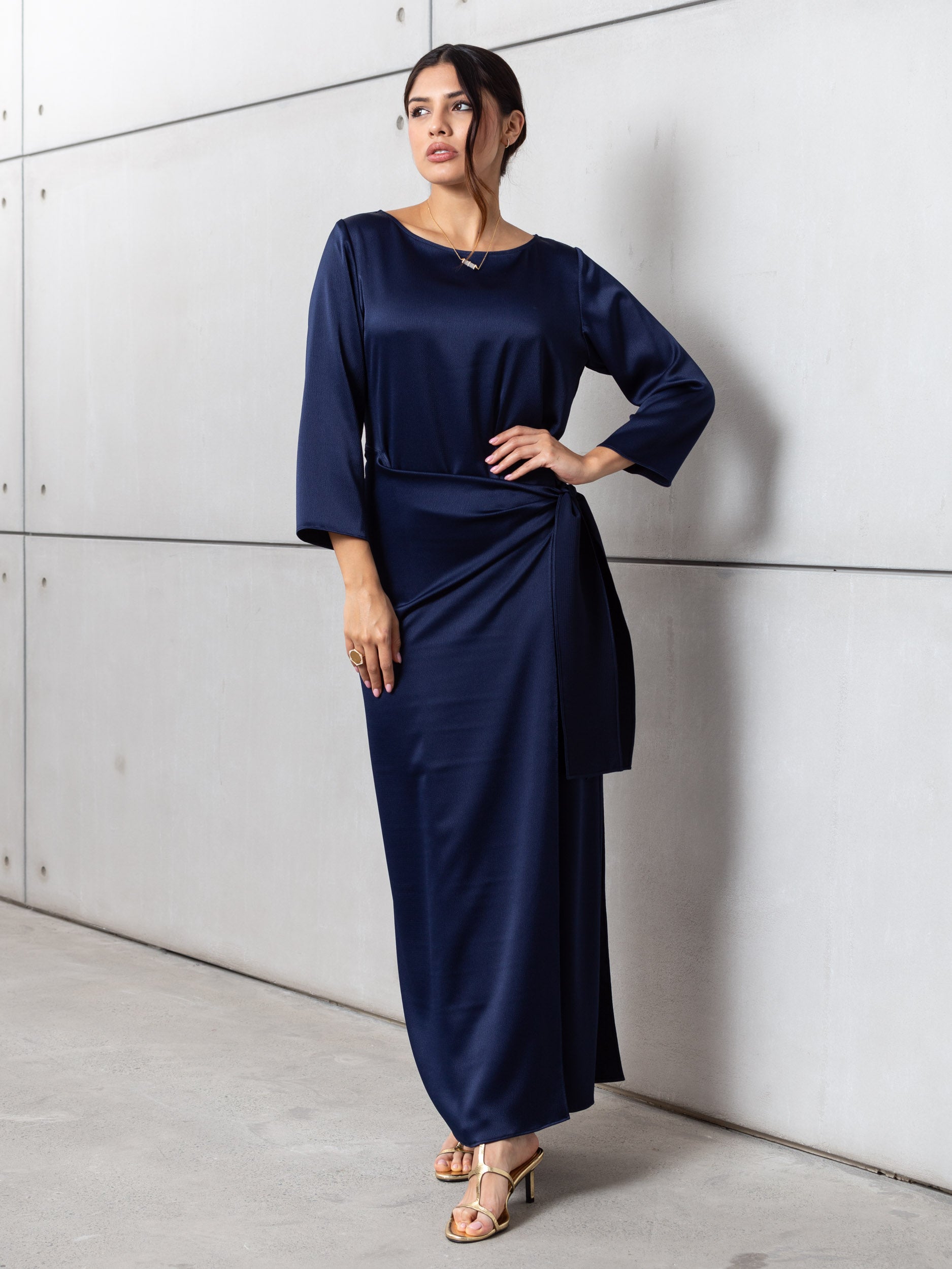 navy blue silk wrap dress Wrap Dress in Polished Navy Blue