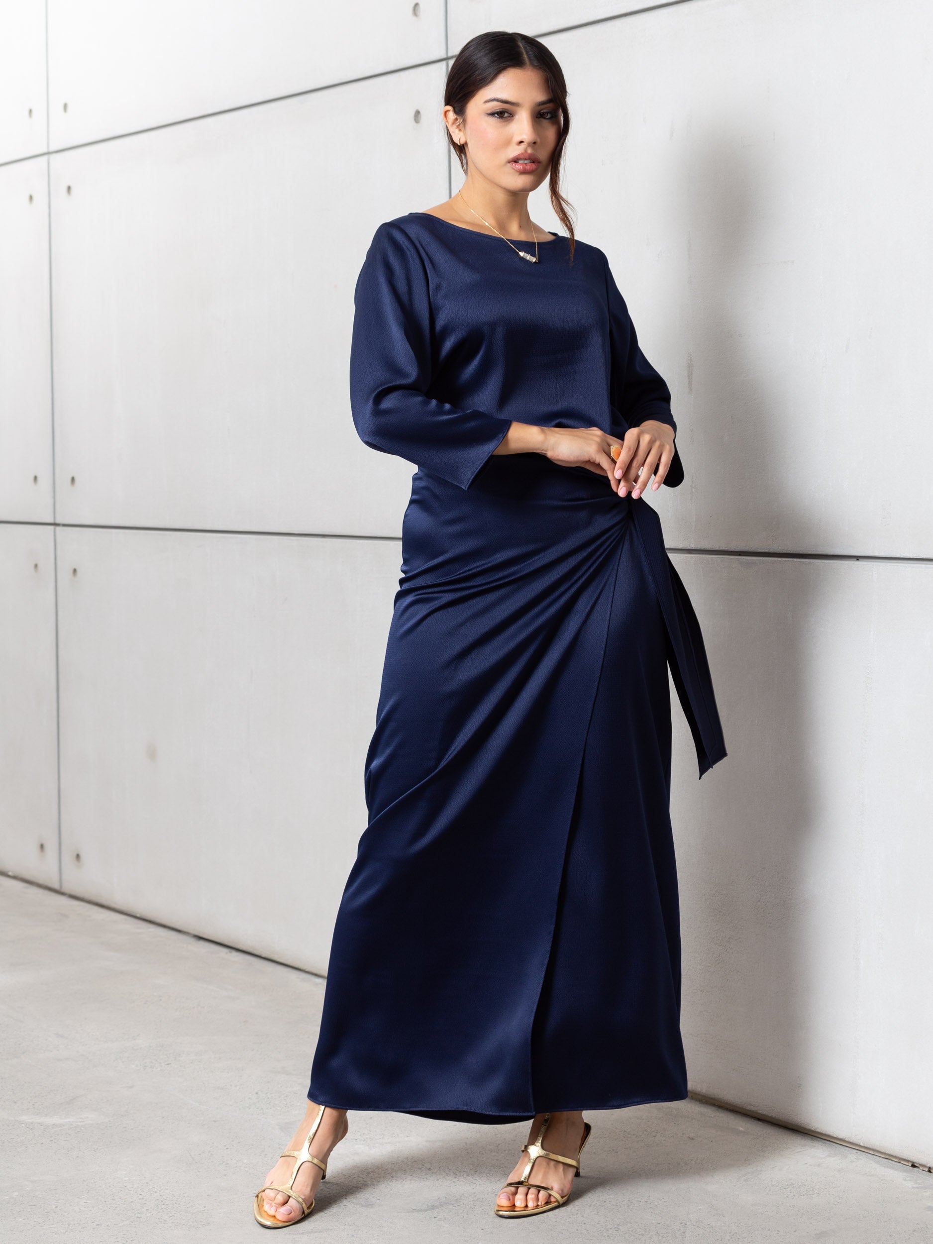 navy silk wrap dress Wrap Dress in Polished Navy Blue