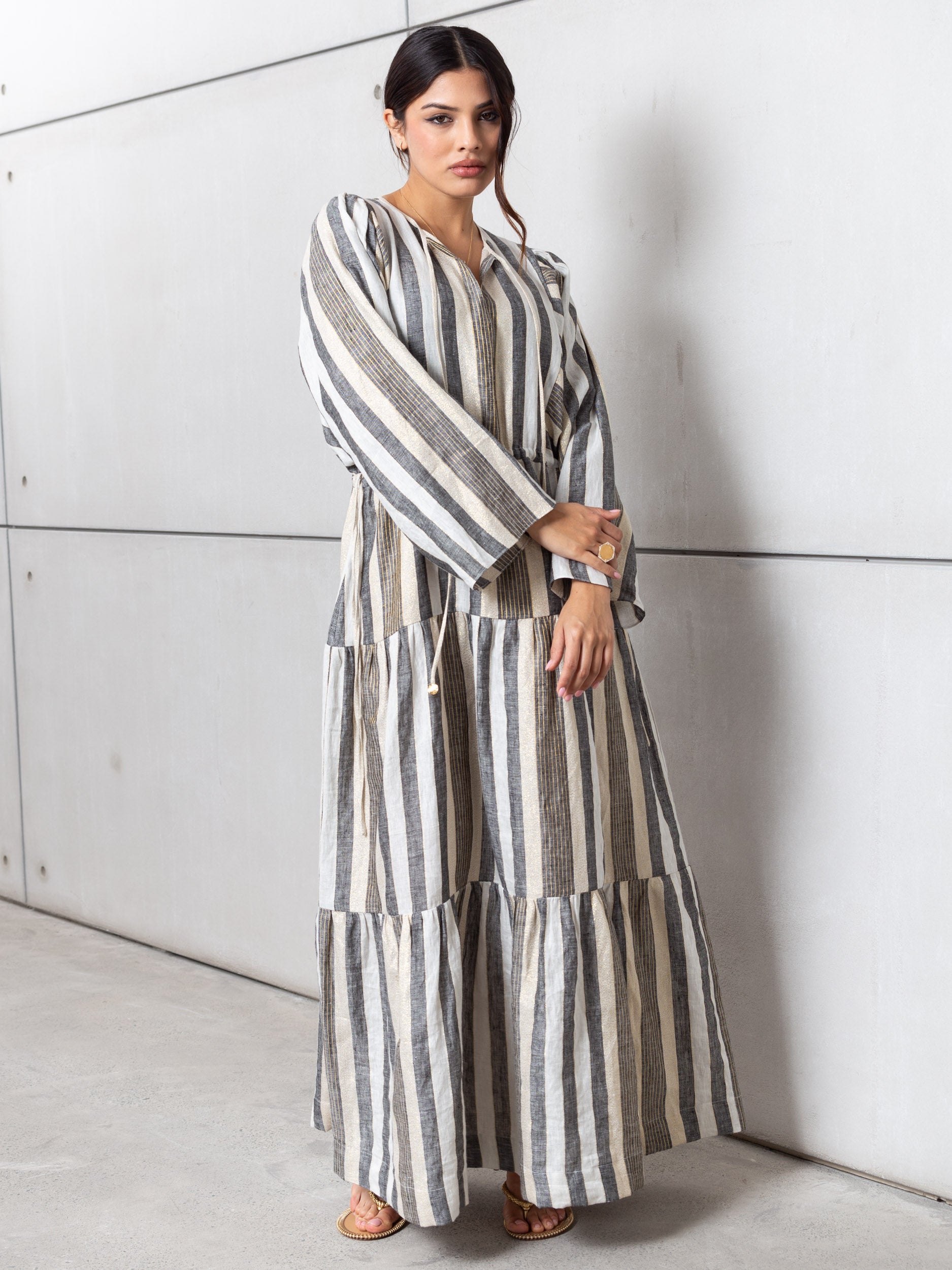 Striped Kaftan in Golden Neutrals