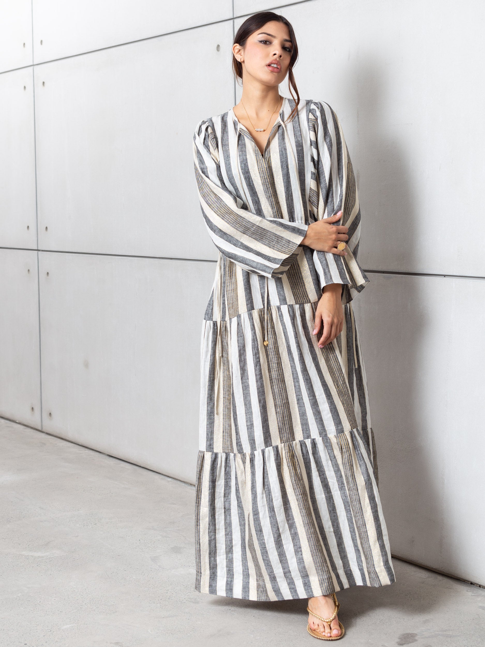 Striped Kaftan in Golden Neutrals