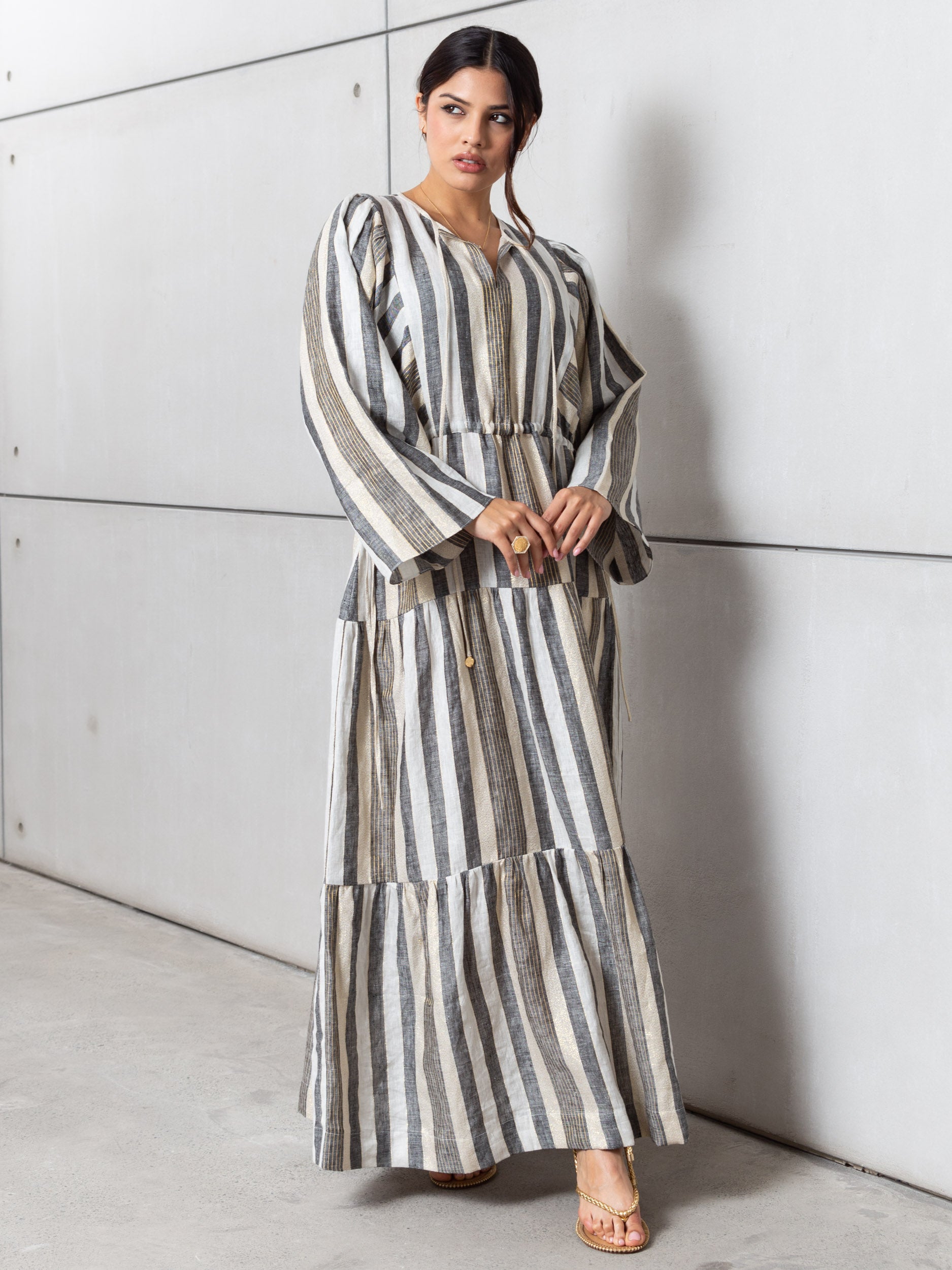 Striped Kaftan in Golden Neutrals