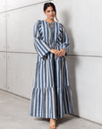 Striped Kaftan in Golden Blue