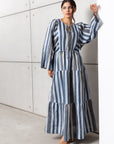 Striped Kaftan in Golden Blue