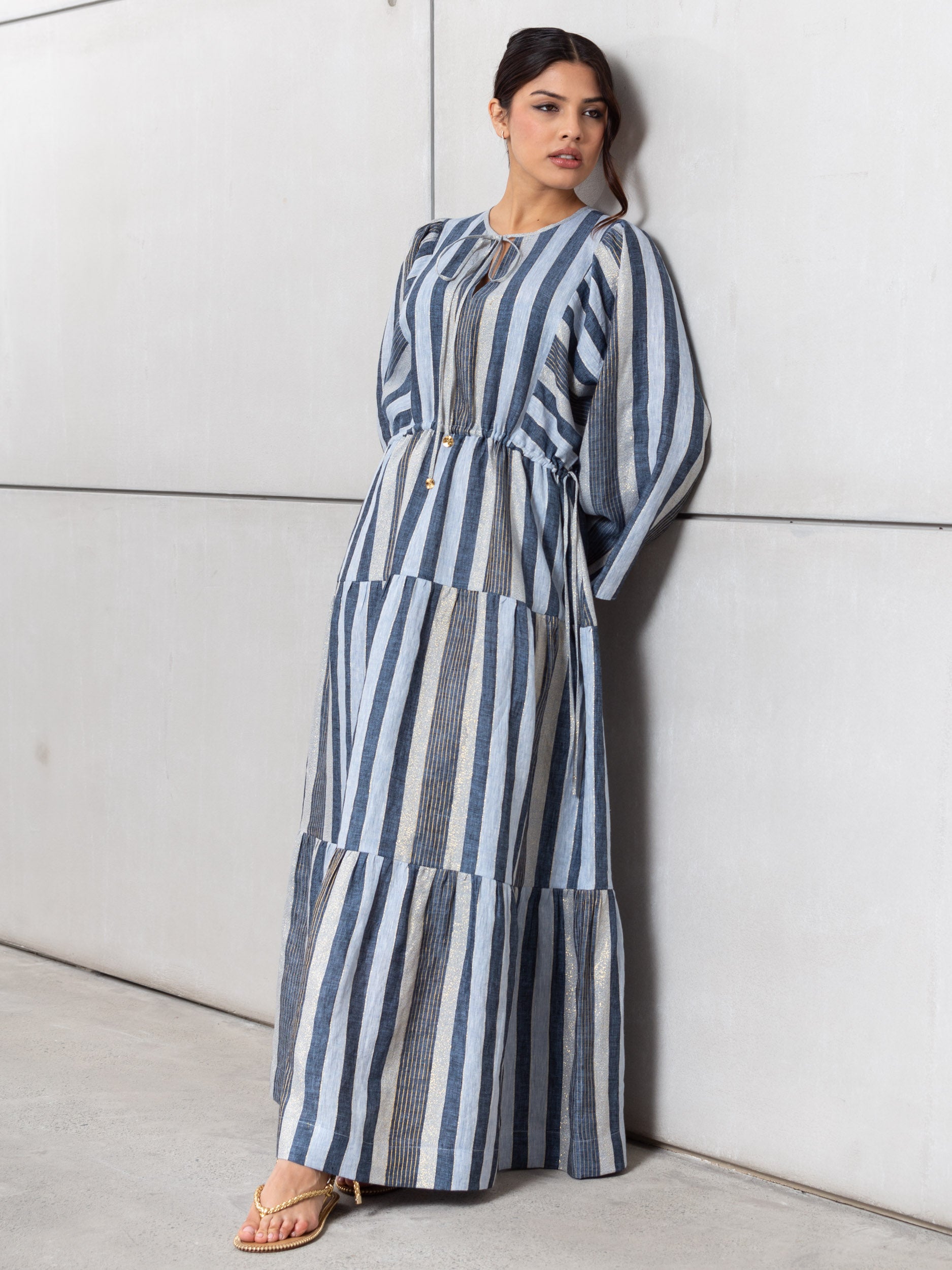 Striped Kaftan in Golden Blue