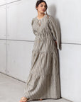 Striped Kaftan Dress in Golden Sand