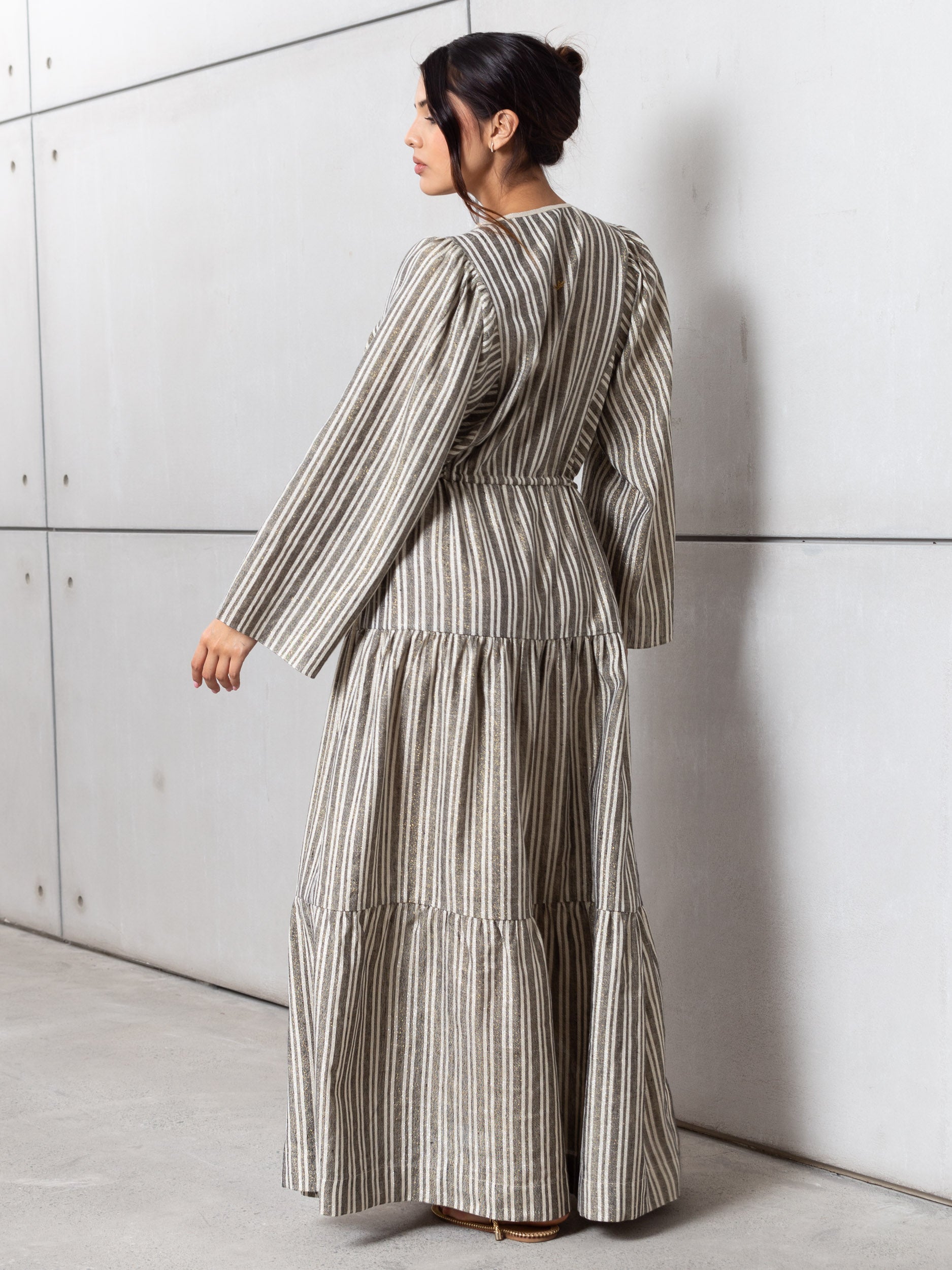 Striped Kaftan Dress in Golden Sand