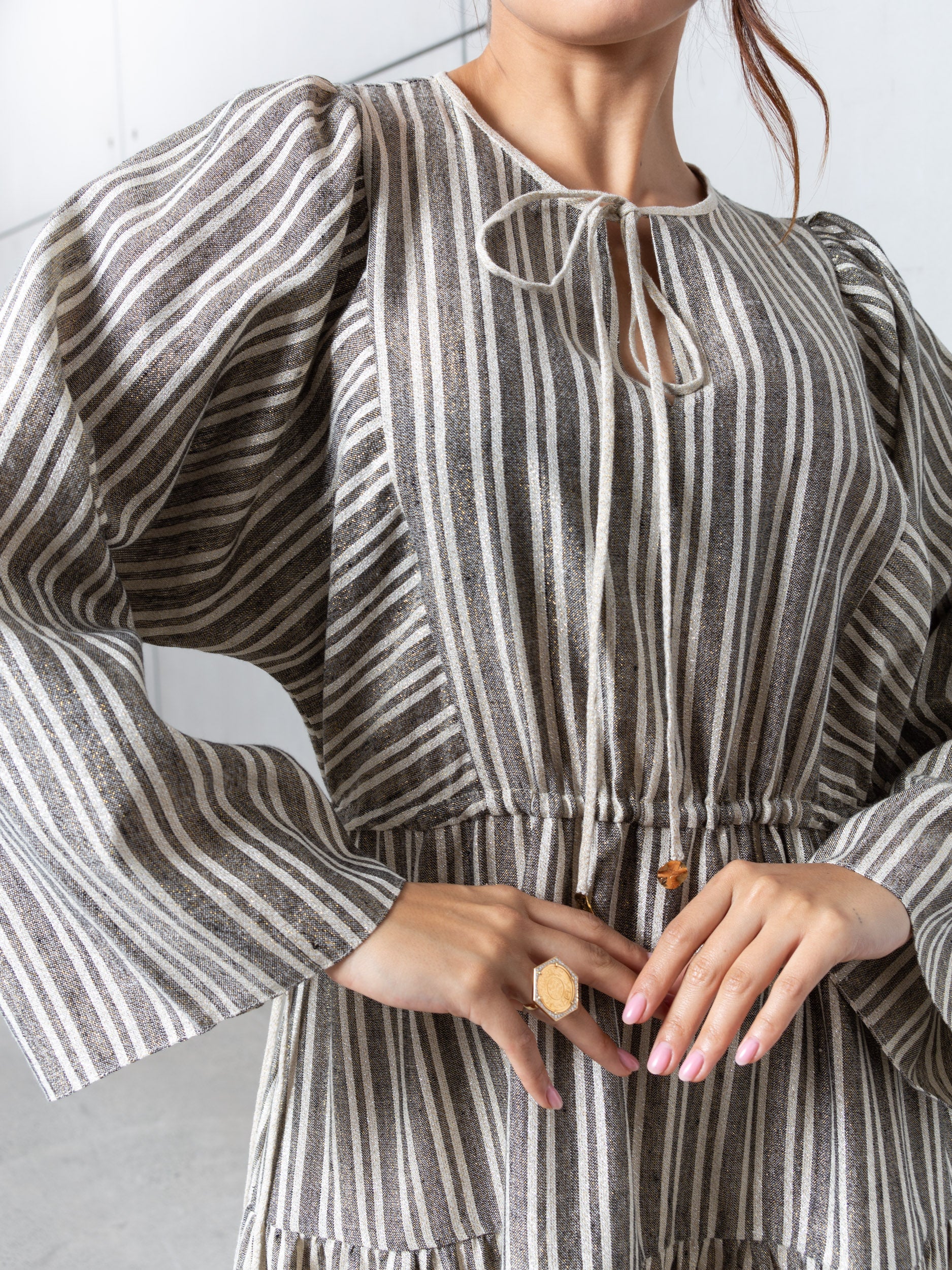 Striped Kaftan Dress in Golden Sand