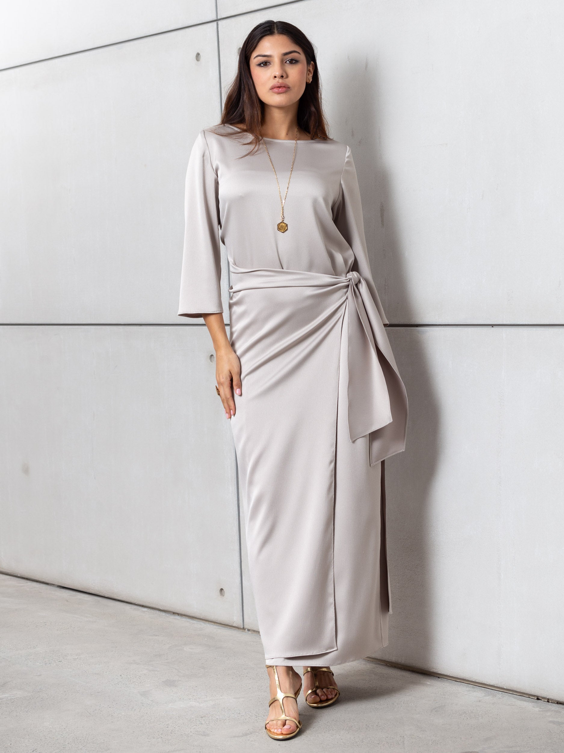 Wrap Dress in Polished Greige