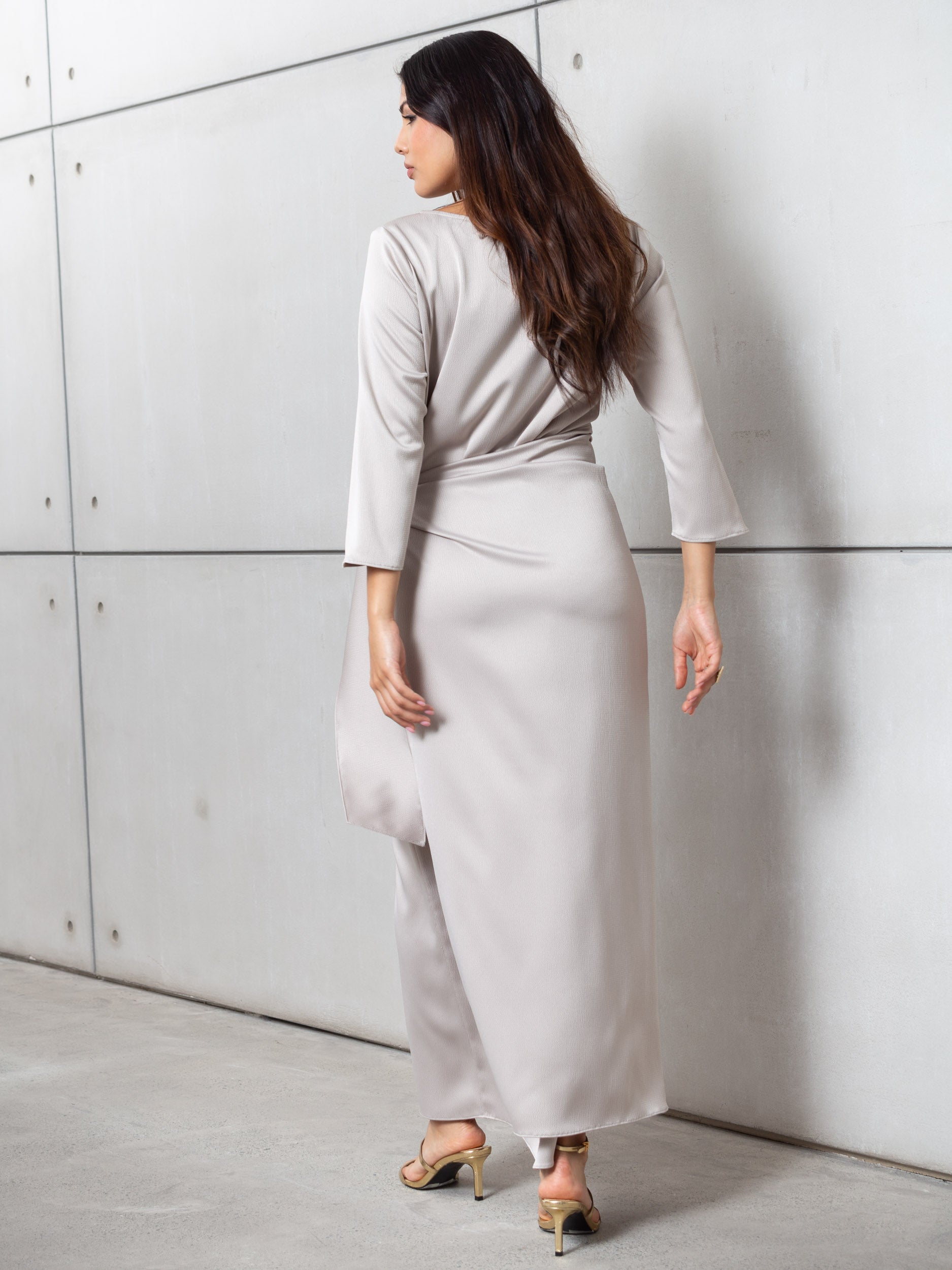 Wrap Dress in Polished Greige Wrap Dress in Polished Greige