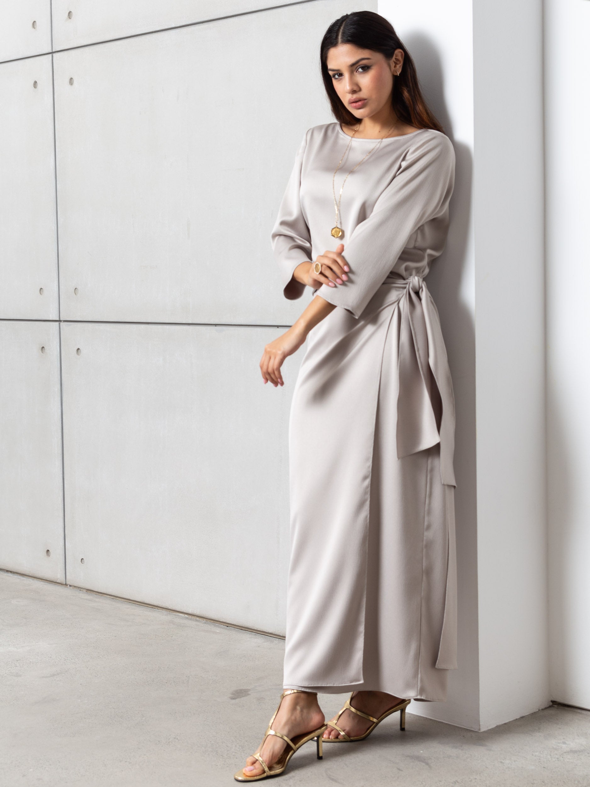 Wrap Dress in Polished Greige