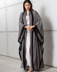 Flow Abaya in Olive with Black Satin Contrast