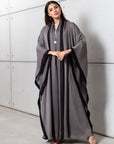 Flow Abaya in Olive with Black Satin Contrast