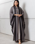 Flow Abaya in Olive with Black Satin Contrast