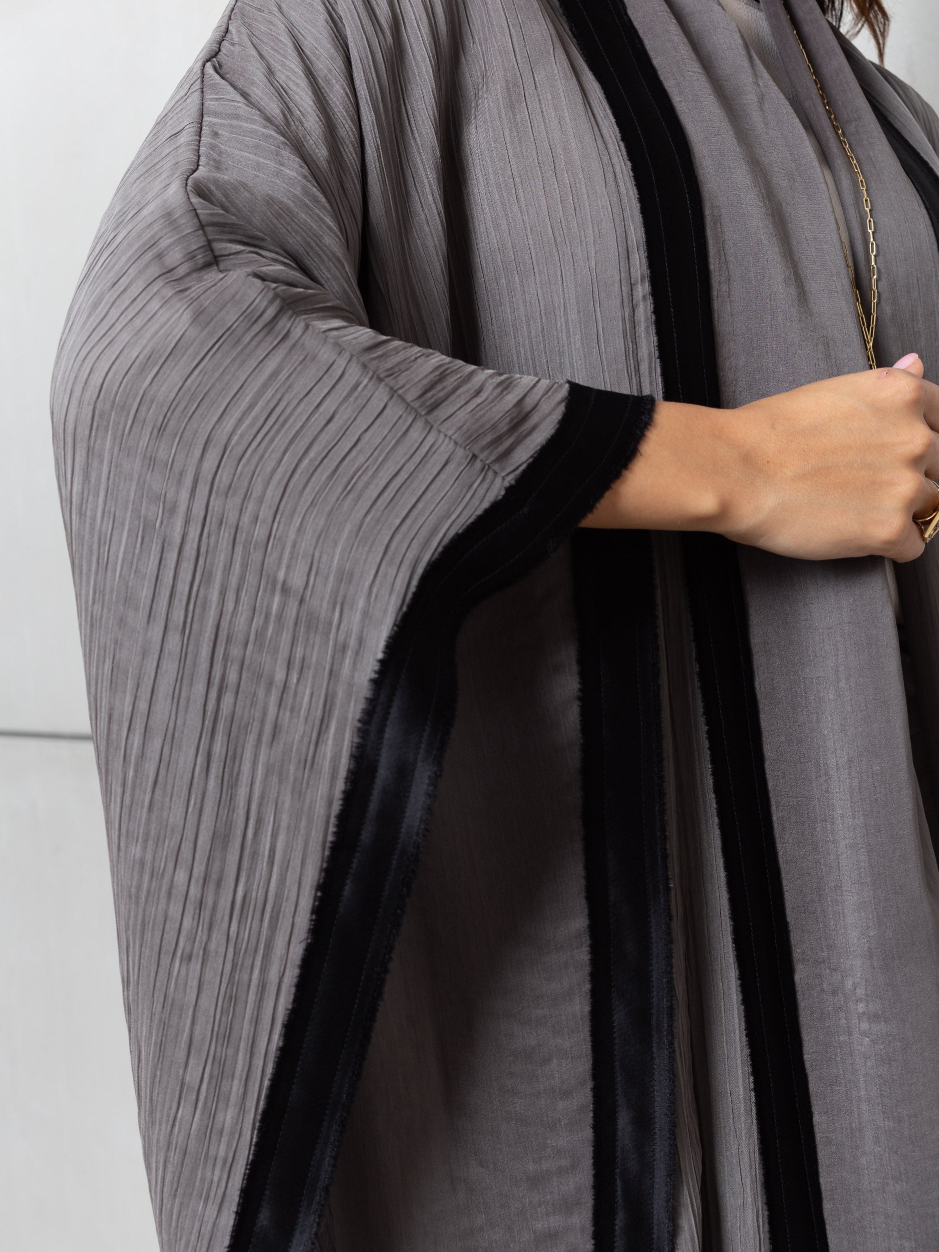 Flow Abaya in Olive with Black Satin Contrast