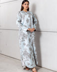 Floral Jacquard Abaya in Sky Blue