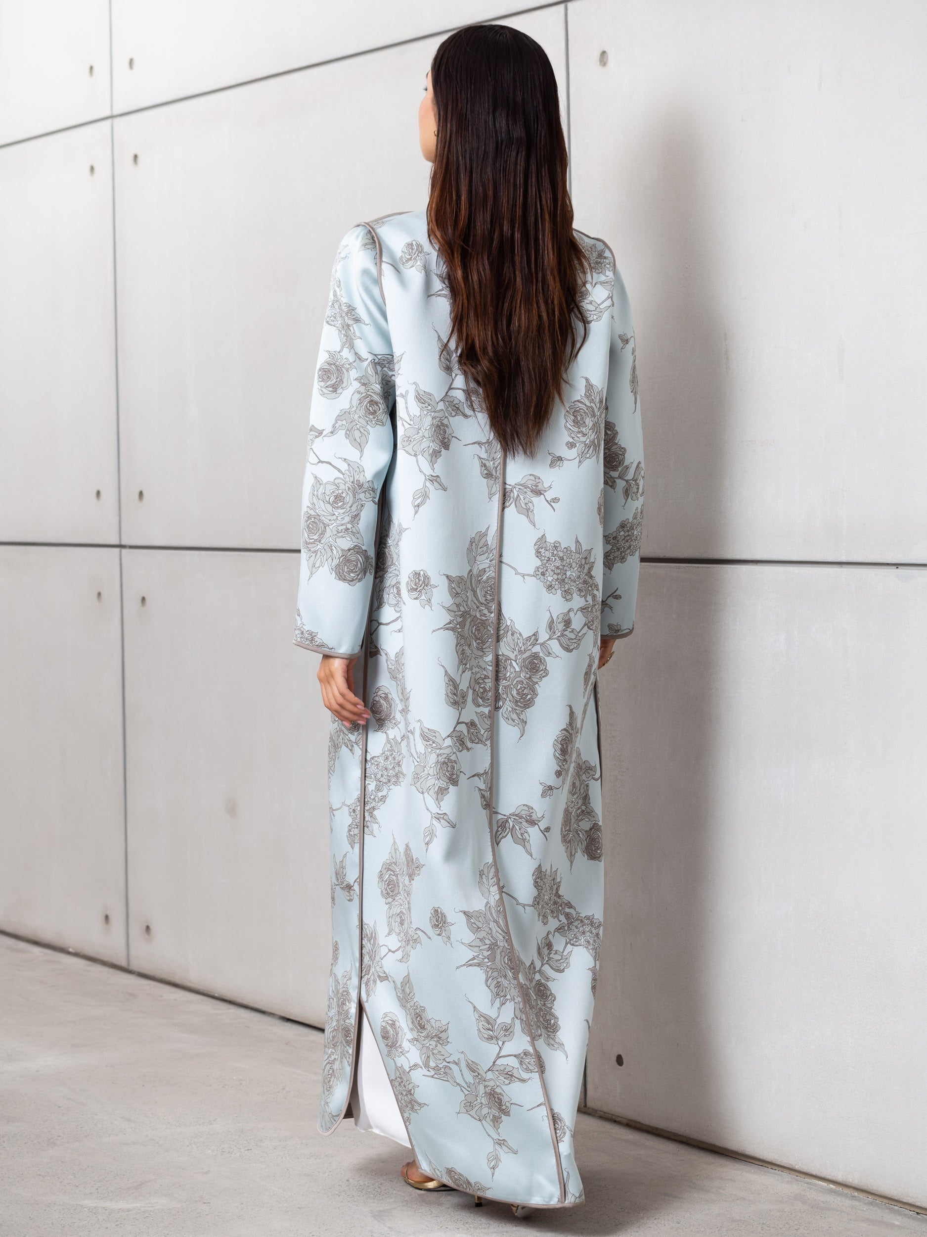 Floral Jacquard Abaya in Sky Blue