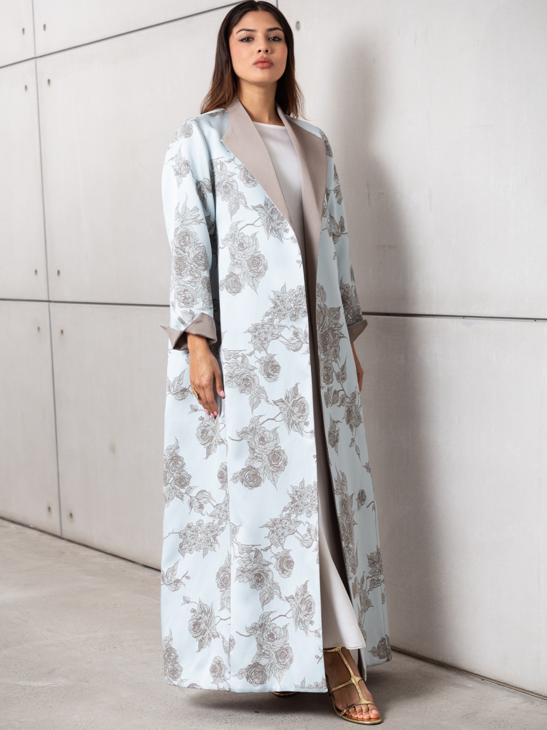 Floral Jacquard Abaya in Sky Blue