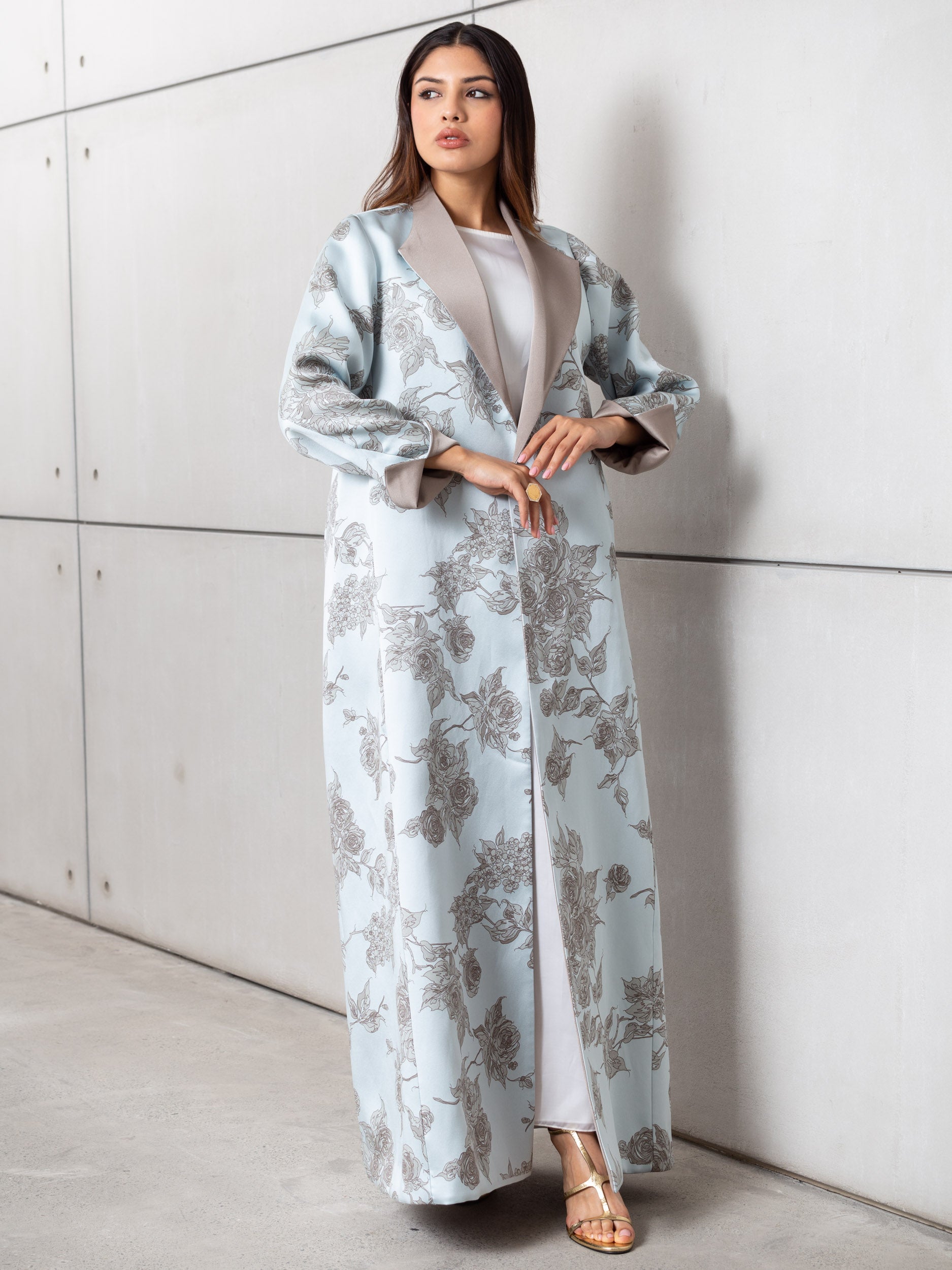 Floral Jacquard Abaya in Sky Blue