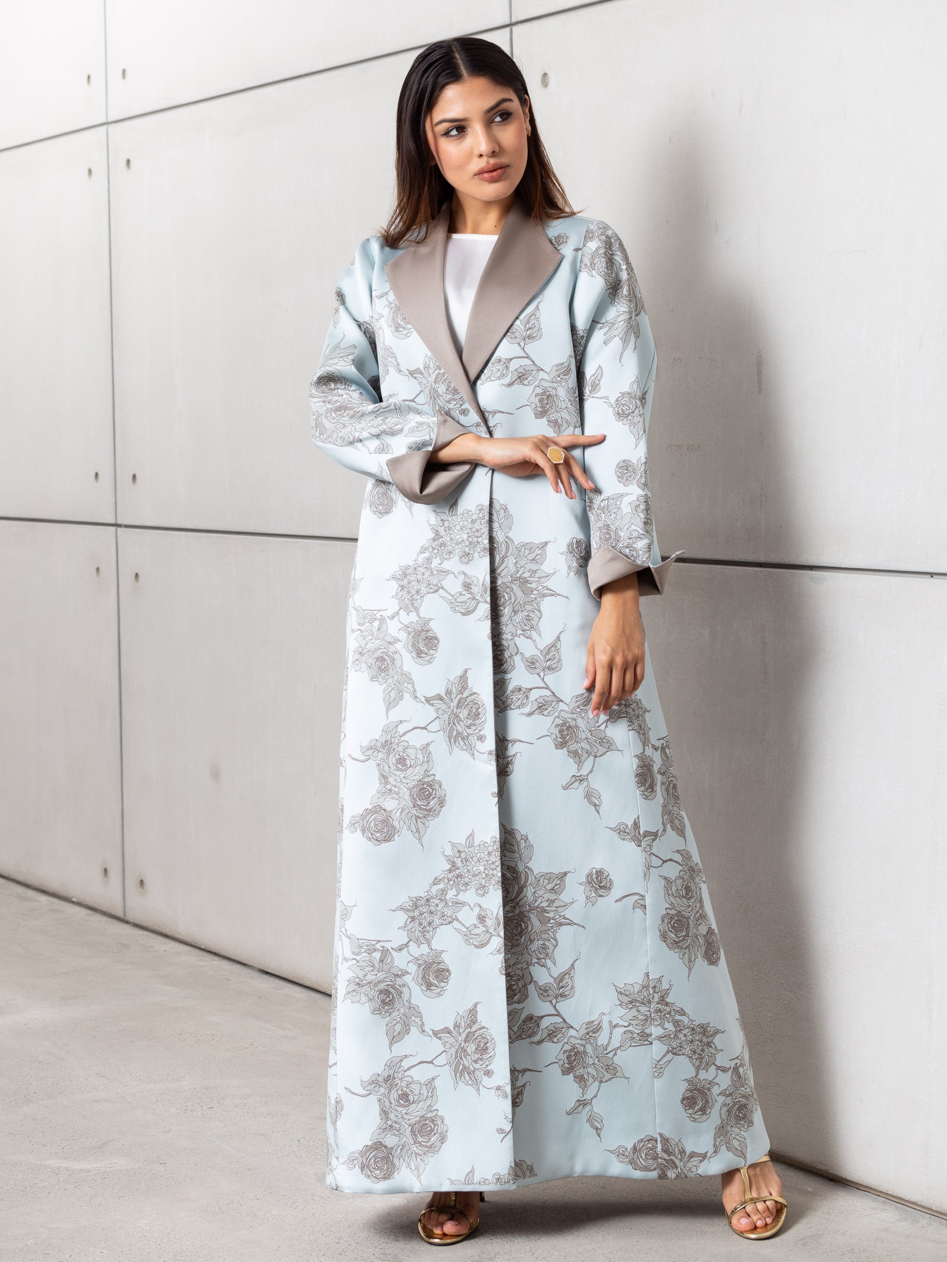 Floral Jacquard Abaya in Sky Blue