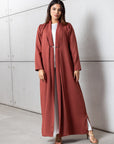 Tencel Twill Abaya in Brick with Japanese String Detail RTW