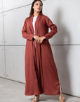 Tencel Twill Abaya in Brick with Japanese String Detail RTW