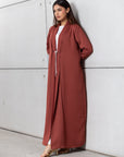 Tencel Twill Abaya in Brick with Japanese String Detail RTW