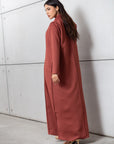 Tencel Twill Abaya in Brick with Japanese String Detail RTW