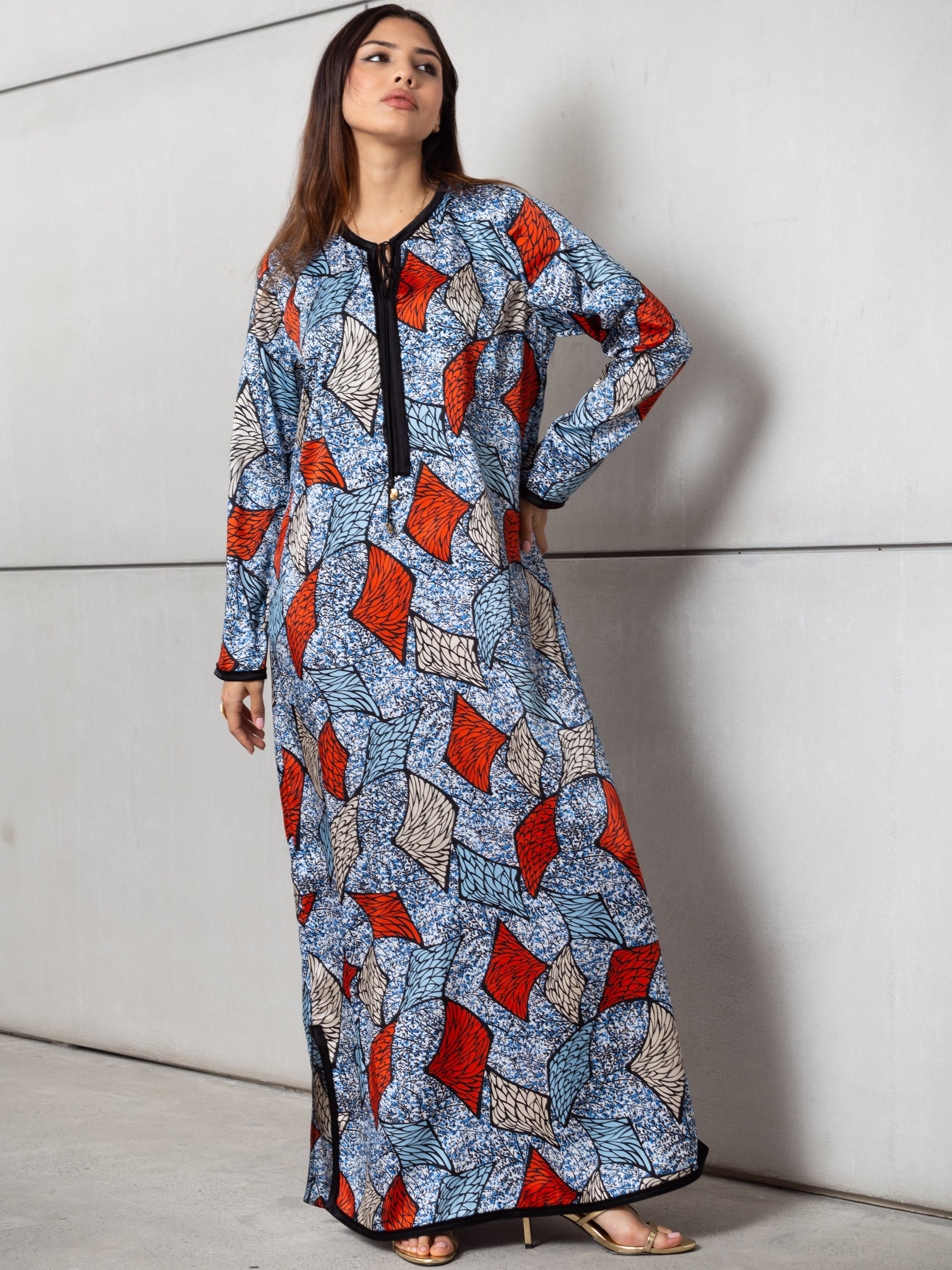 Abstract Kaftan in Blue &amp; Red