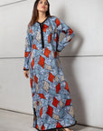 Abstract Kaftan in Blue & Red