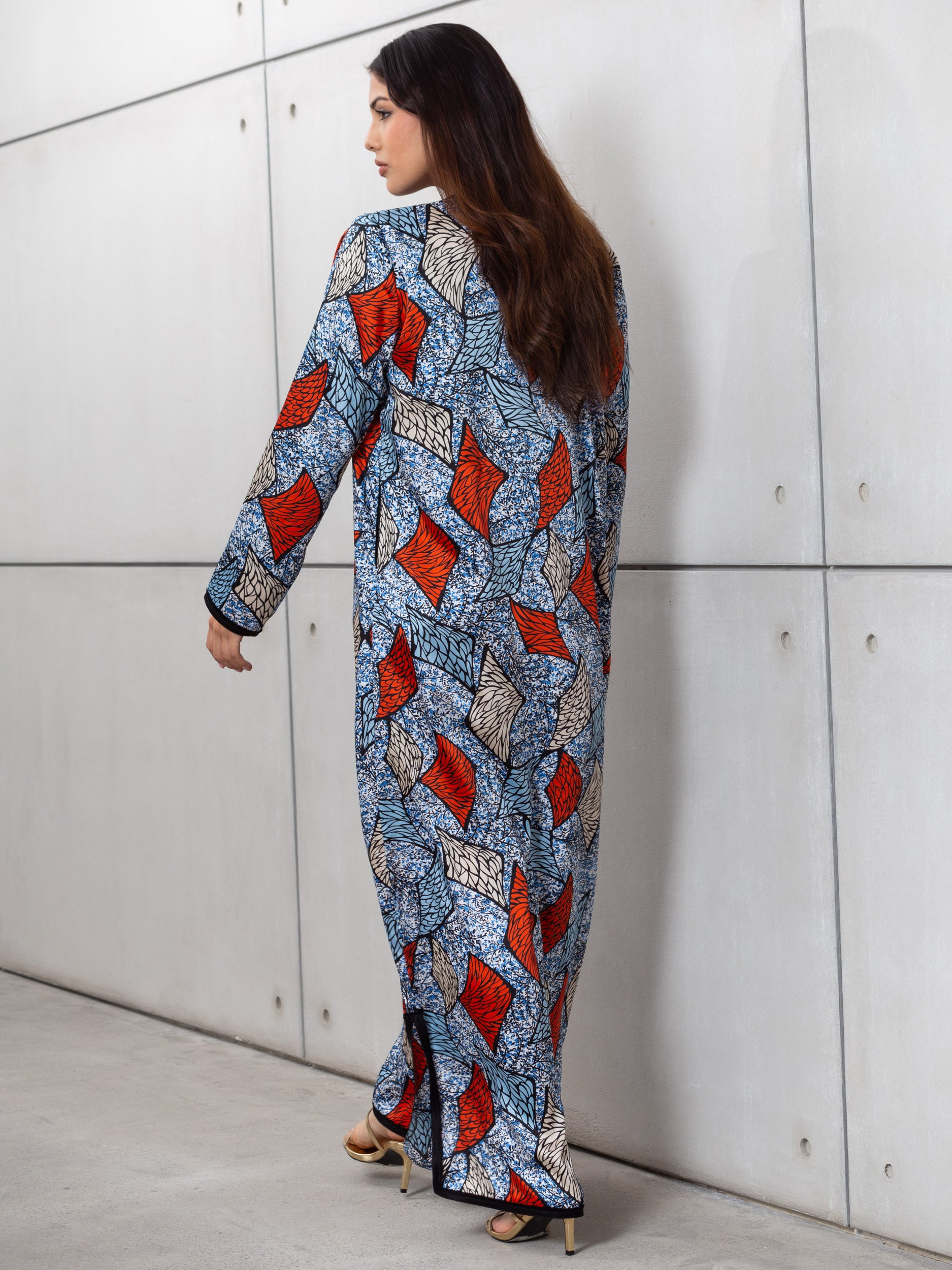 Abstract Kaftan in Blue &amp; Red