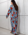 Abstract Kaftan in Blue & Red