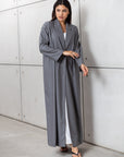 Suit Fitted Abaya in Light Pin Stripe Grey