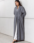 Suit Fitted Abaya in Light Pin Stripe Grey