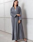 Suit Fitted Abaya in Light Pin Stripe Grey