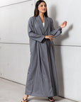 Suit Fitted Abaya in Light Pin Stripe Grey