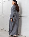 Suit Fitted Abaya in Light Pin Stripe Grey