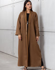 Tencel Twill Abaya in Golden Brown with Japanese String Detail RTW