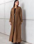 Tencel Twill Abaya in Golden Brown with Japanese String Detail RTW