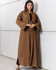 Tencel Twill Abaya in Golden Brown with Japanese String Detail RTW