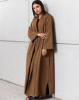 Tencel Twill Abaya in Golden Brown with Japanese String Detail RTW