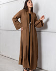 Tencel Twill Abaya in Golden Brown with Japanese String Detail RTW