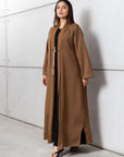 Tencel Twill Abaya in Golden Brown with Japanese String Detail RTW