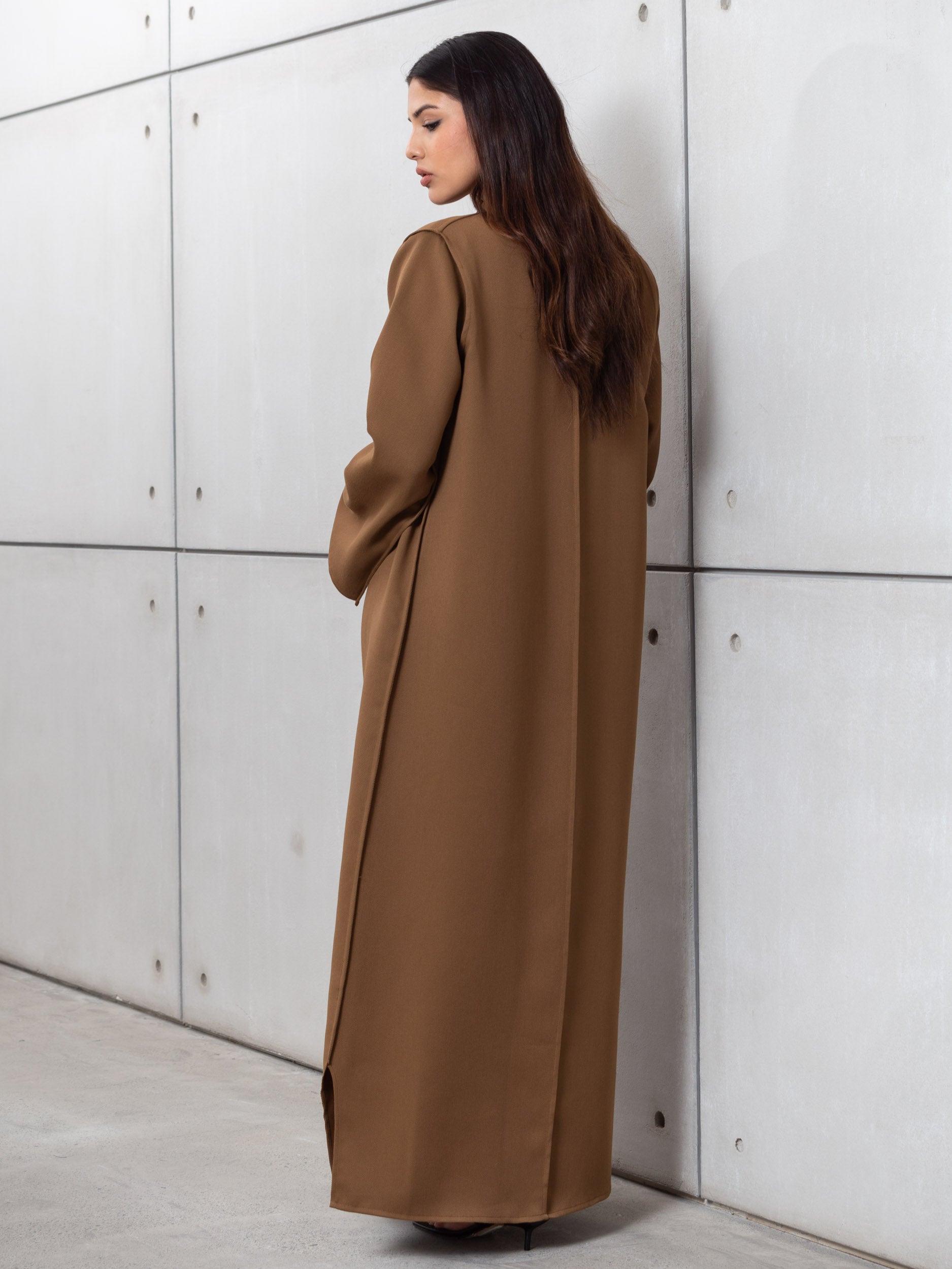 Tencel Twill Abaya in Golden Brown with Japanese String Detail RTW