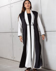 Set : Tencel Twill Abaya in Ivory with Black Cardigan