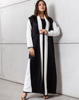 Set : Tencel Twill Abaya in Ivory with Black Cardigan