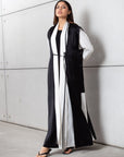 Set : Tencel Twill Abaya in Ivory with Black Cardigan