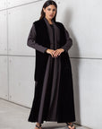 Set : Tencel Twill Abaya in Dark Brown with Velvet Cardigan