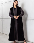 Set : Tencel Twill Abaya in Dark Brown with Velvet Cardigan